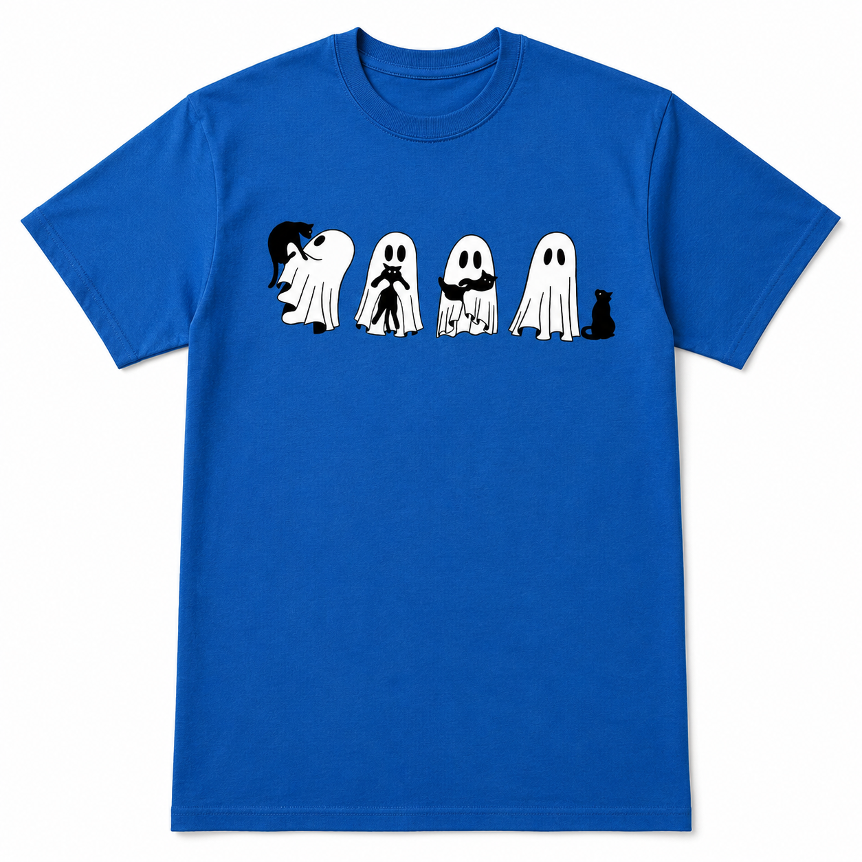 Halloween Black Cat Ghost T Shirt Womens Spooky Season Cute Graphic Tee Gift