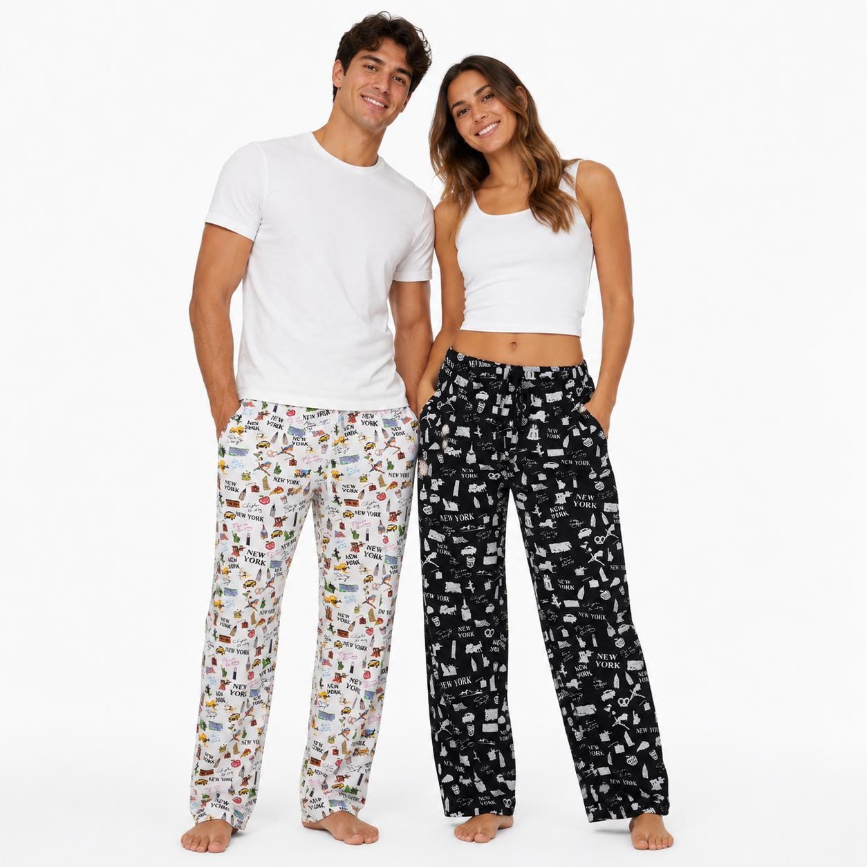 100% Cotton NYC All Over Print Pajama Lounge Pants
