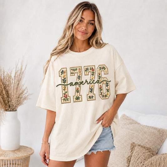 Comfort Colors 1776 America Patriotic T-Shirt, Summer USA Tee Women