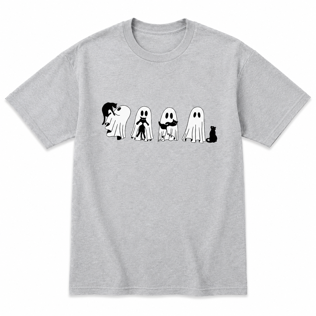 Halloween Black Cat Ghost T Shirt Womens Spooky Season Cute Graphic Tee Gift