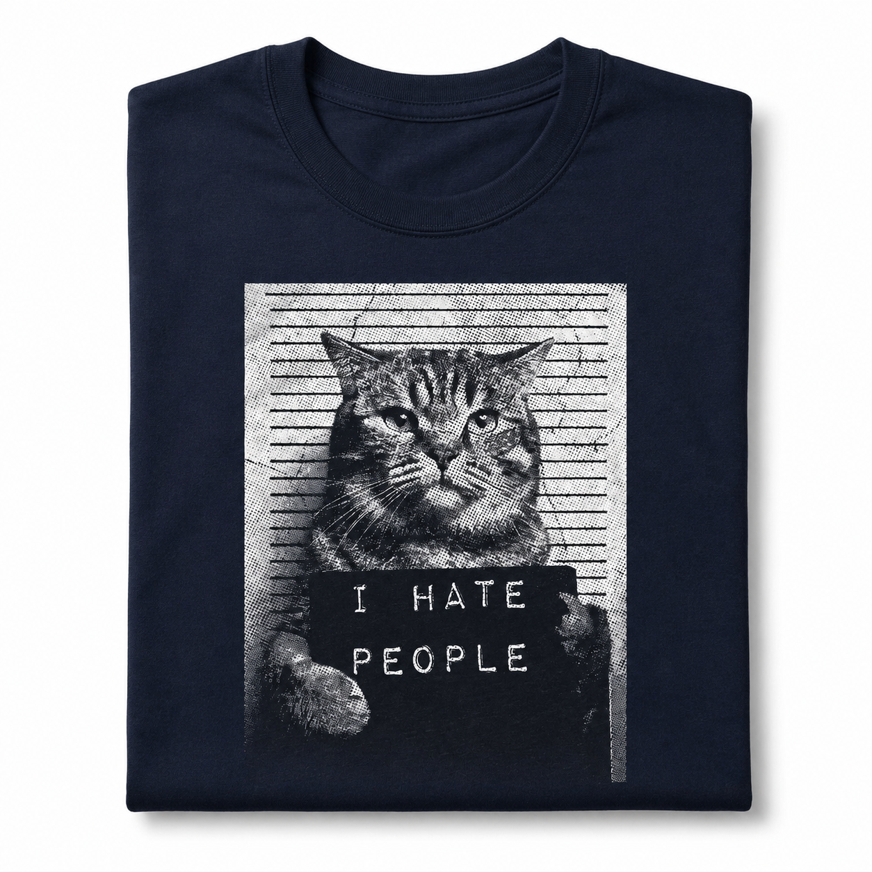 I Hate People Funny Cat T-Shirt Mugshot Sarcastic Graphic Novelty Tee for Men