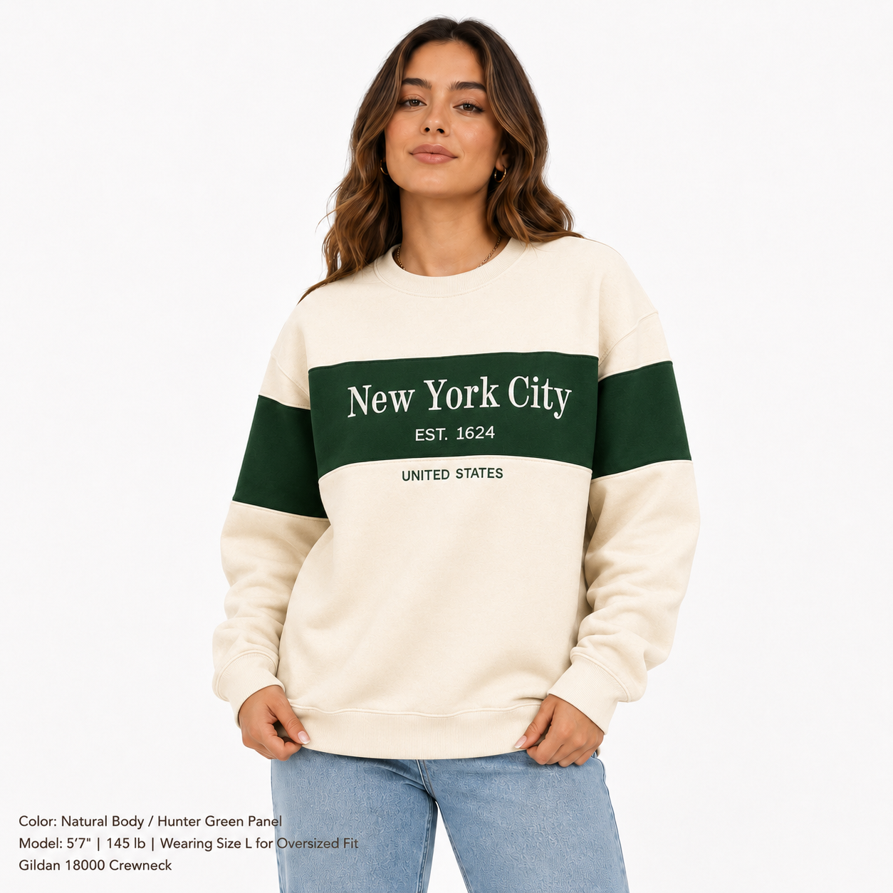 New York City Color block embroidered Crewneck Sweatshirt, Est 1624