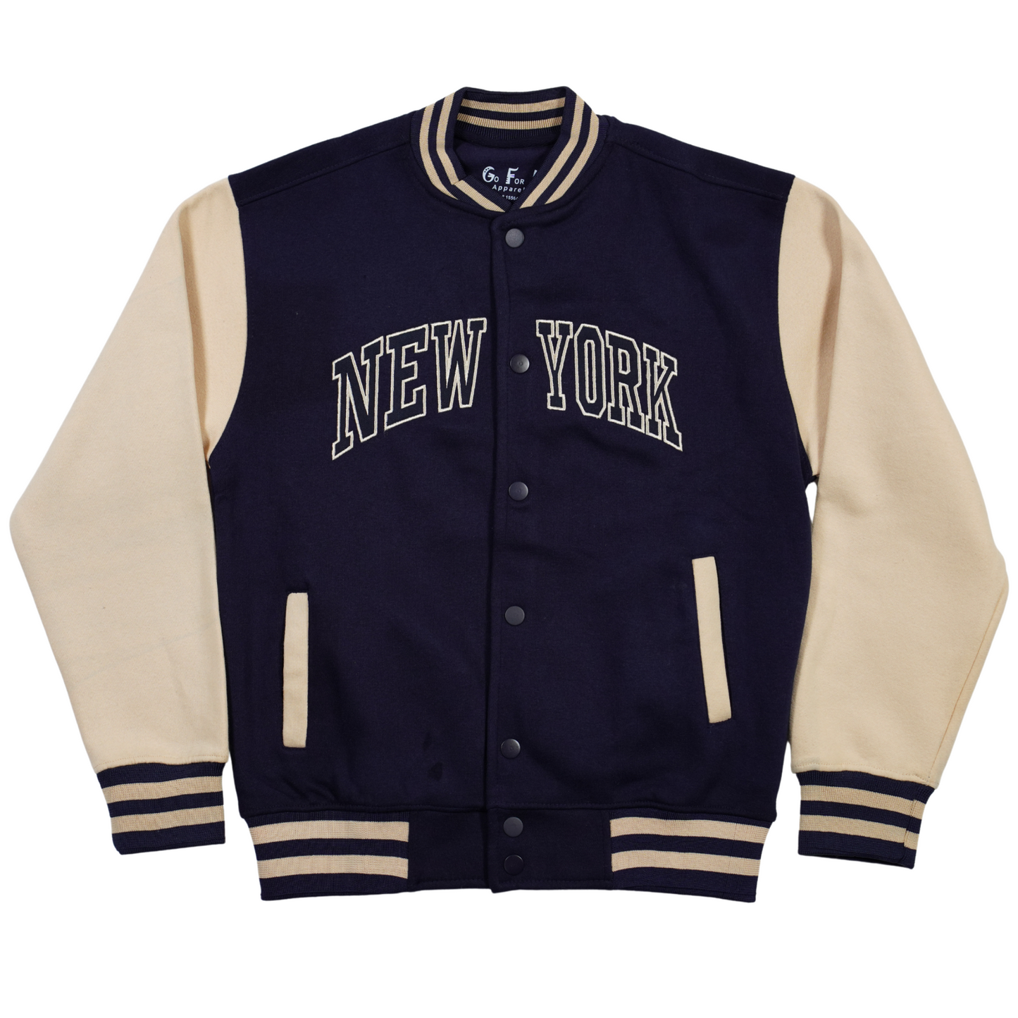 New York Varsity Jacket, Unisex Streetwear Button, Applique NY Patch