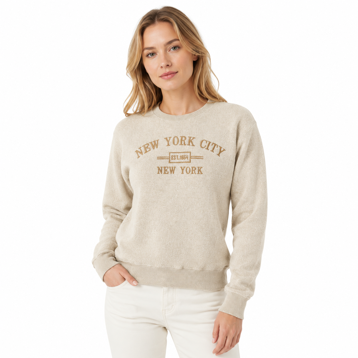New York City Embroidered Crewneck Sweatshirt, Minimalist NYC Souvenir Pullover