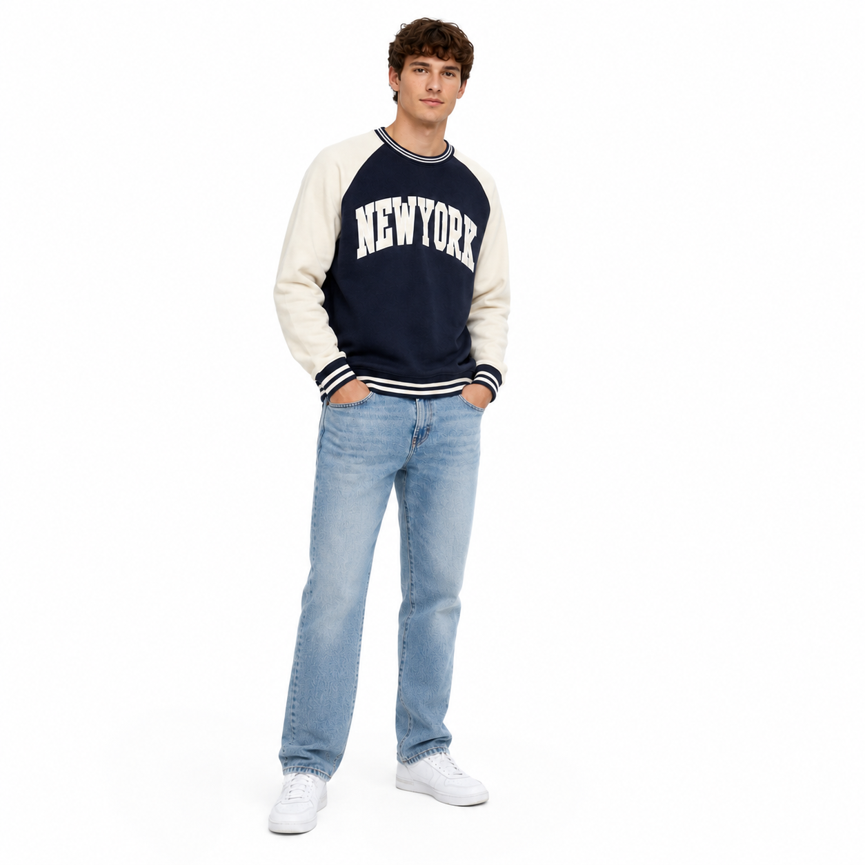 New York Classic Raglan Applique Crewneck Sweatshirt, Unisex Pullover