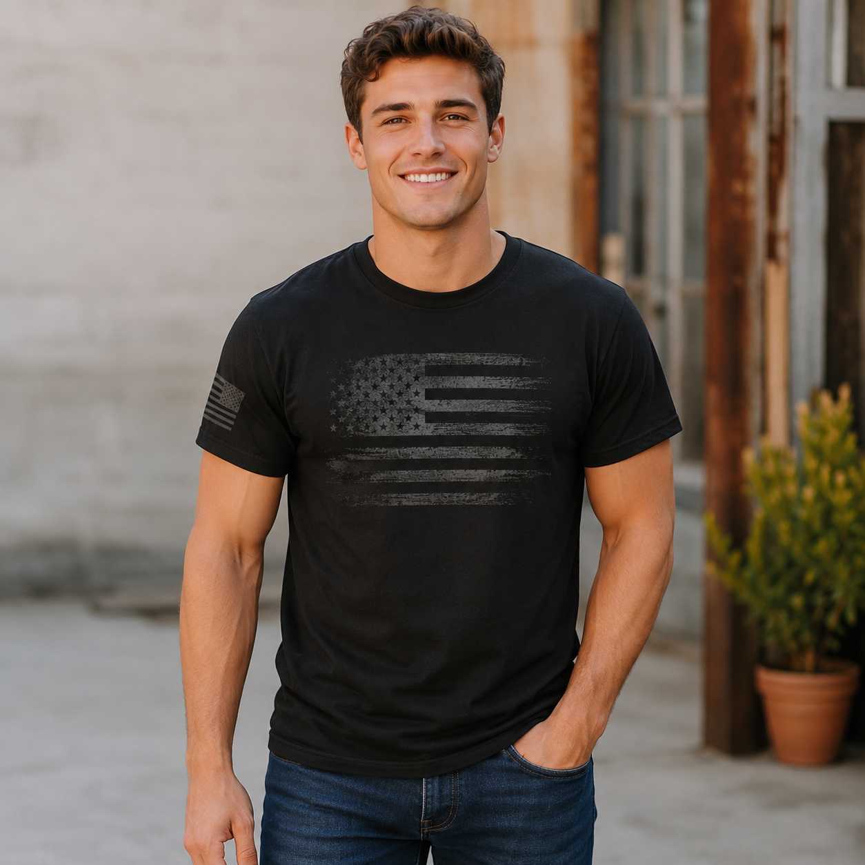 USA Distressed Flag T-Shirt Patriotic American Flag Graphic Tee Men's S-5XL