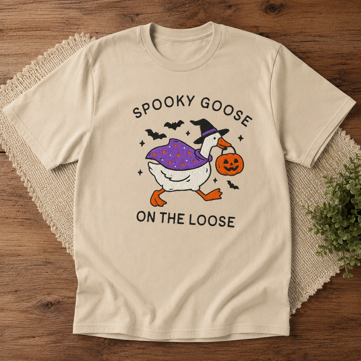 Spooky Goose On The Loose Halloween DTG Print T Shirt Witch Funny Gift
