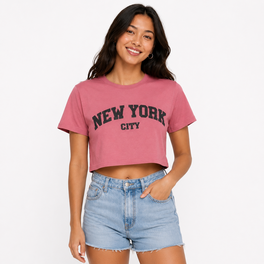 New York City Varsity Graphic Crop Top, Cotton Blend Streetwear Tee