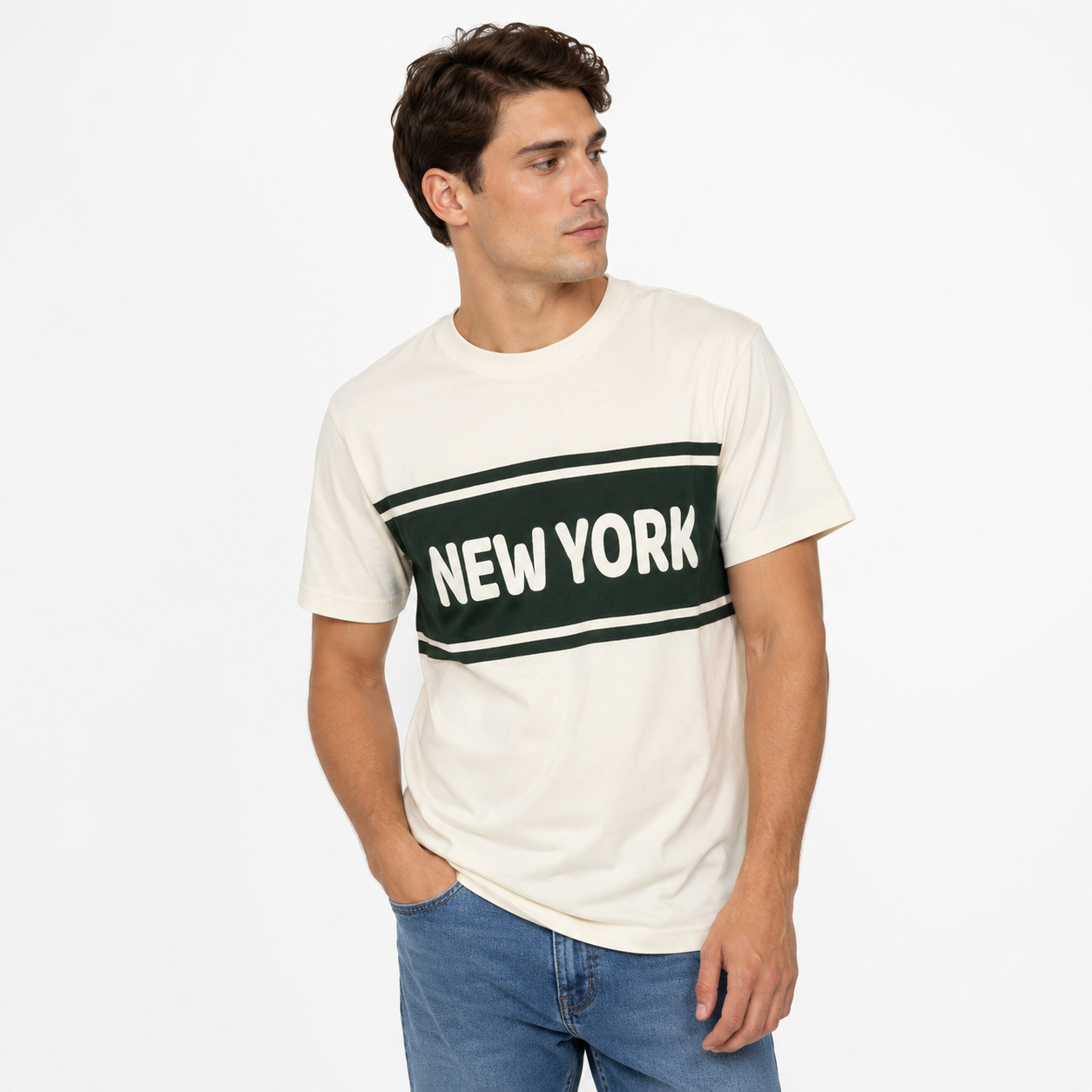 New York Retro Stripe Graphic T-Shirt, Men's Casual two tone Streetwear Top