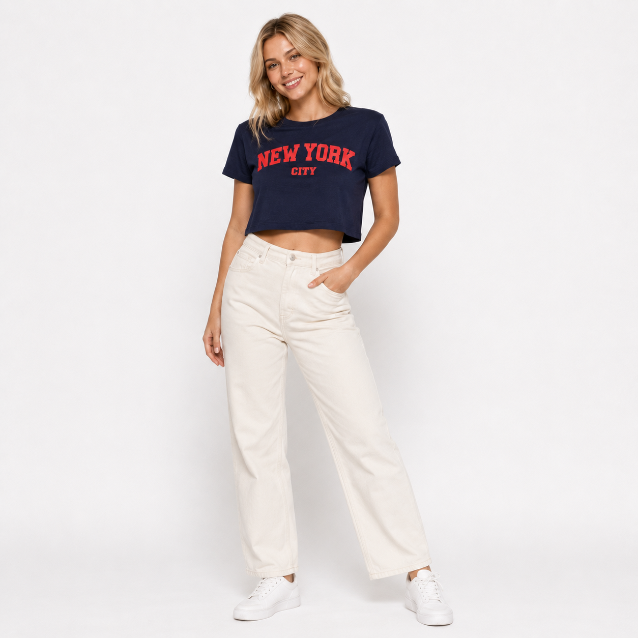 New York City Varsity Graphic Crop Top, Cotton Blend Streetwear Tee