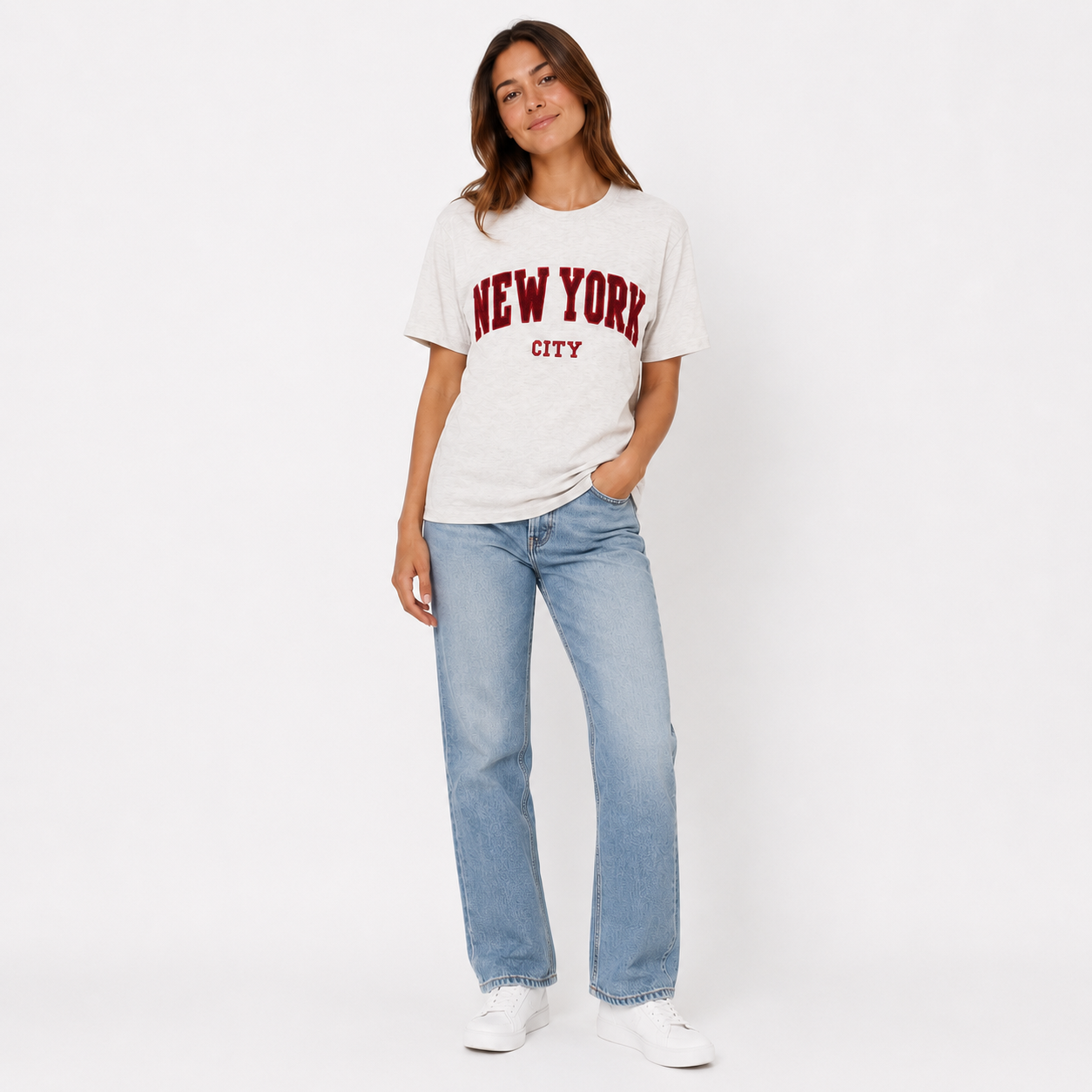 New York City Mens Varsity Letter T-Shirt, Chenille Embroidery Souvenir Tee