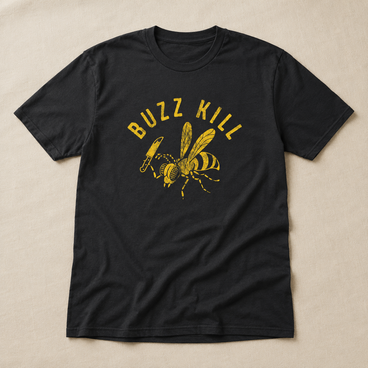 Mens Buzzkill Funny T-Shirt Sarcastic Killer Bee Knife Graphic Joke Tee for Guys
