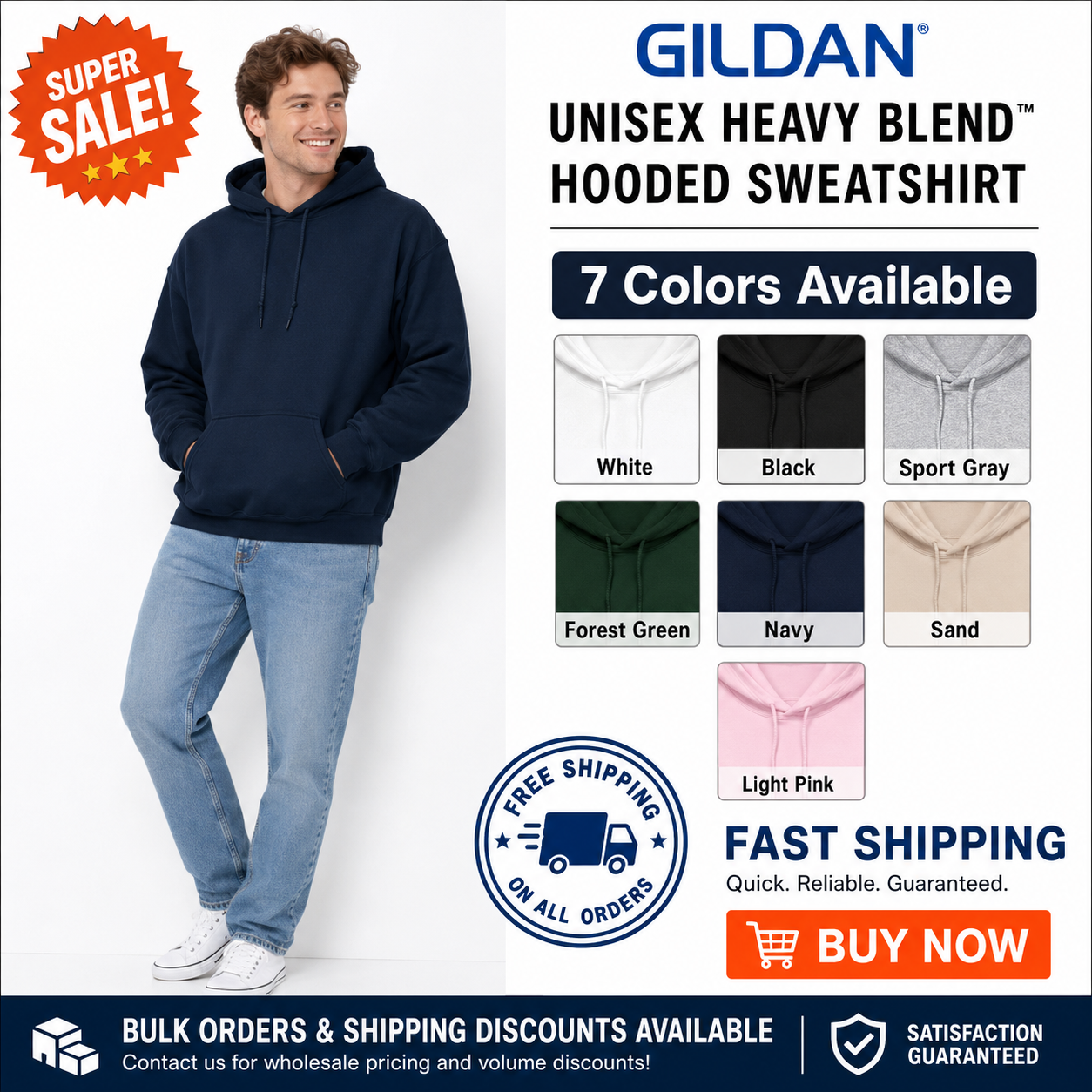 Gildan 18500 Unisex Heavy Blend Pullover Hoodie Blank Sweatshirt