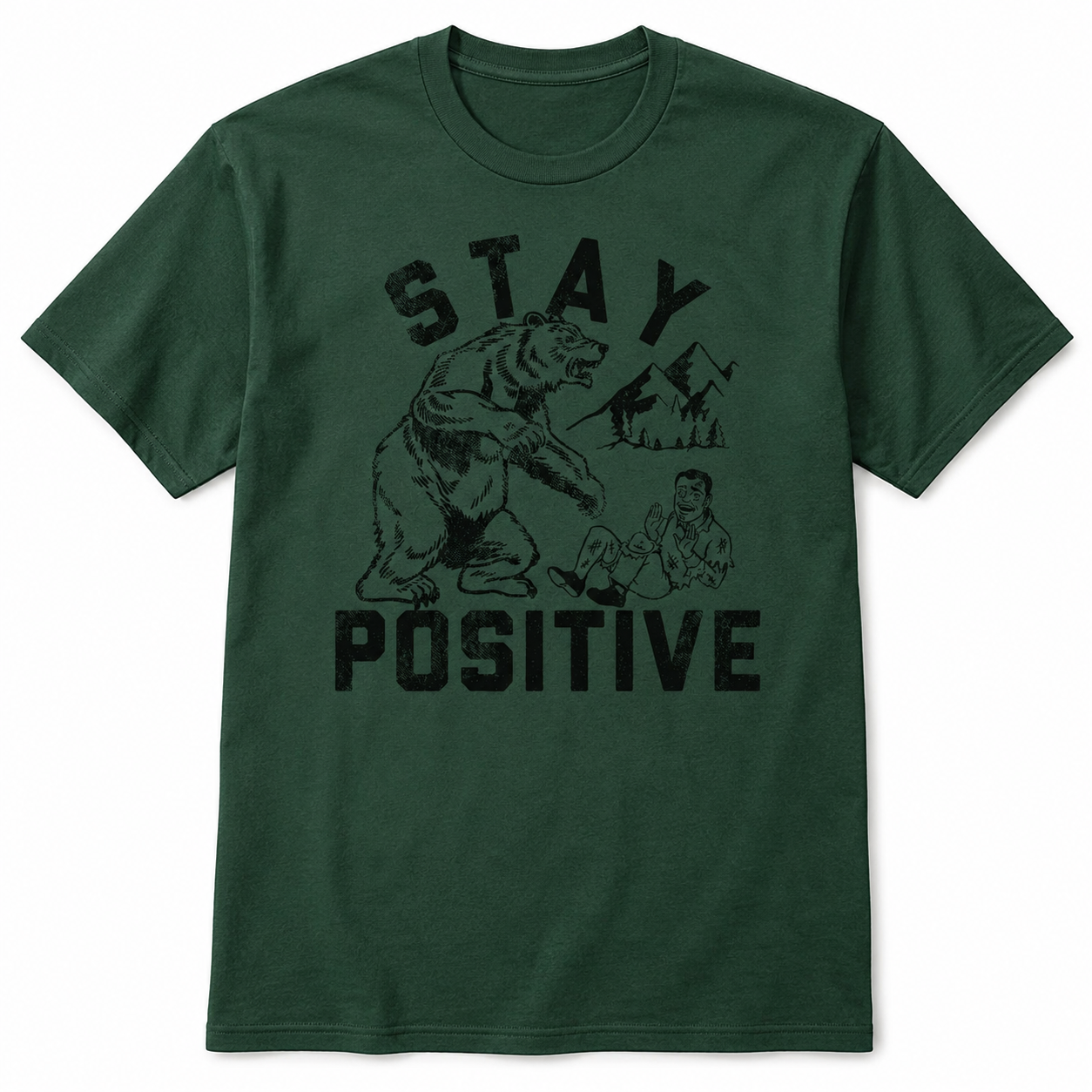 Stay Positive Bear Attack Funny T-Shirt for Men Sarcastic Graphic Novelty Tee