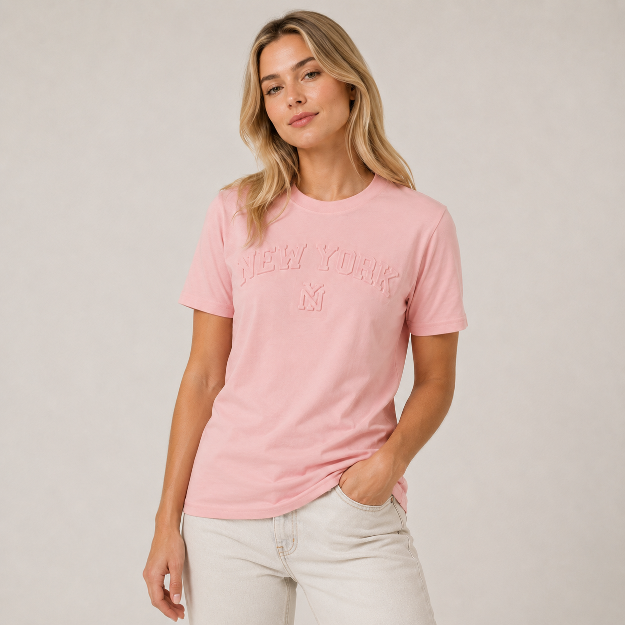 New York Raised Letter T-Shirt, Embossed Puff Print Cotton Blend Tee