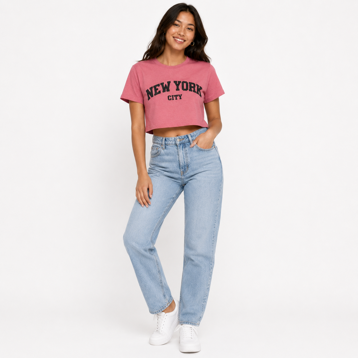 New York City Varsity Graphic Crop Top, Cotton Blend Streetwear Tee