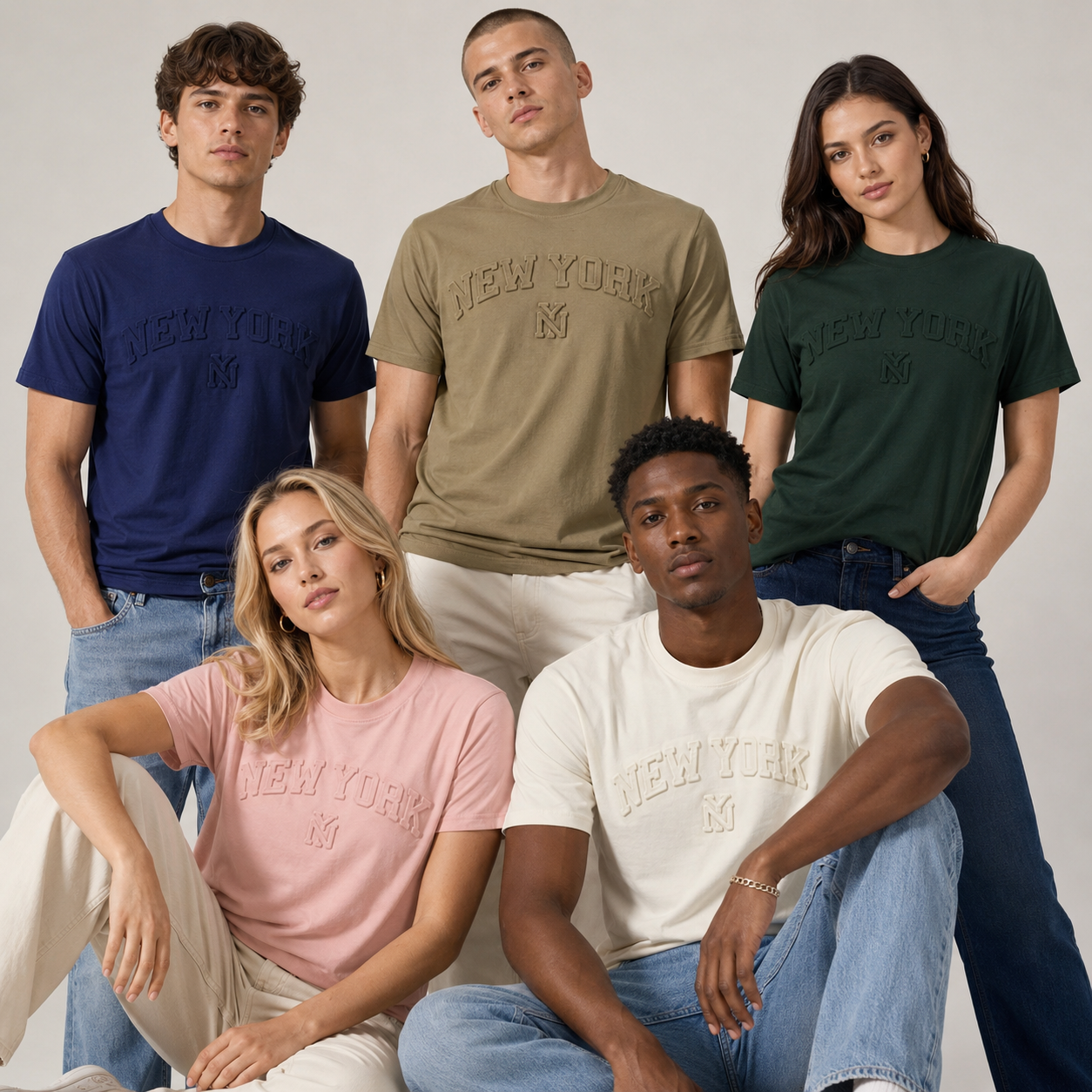 New York Raised Letter T-Shirt, Embossed Puff Print Cotton Blend Tee
