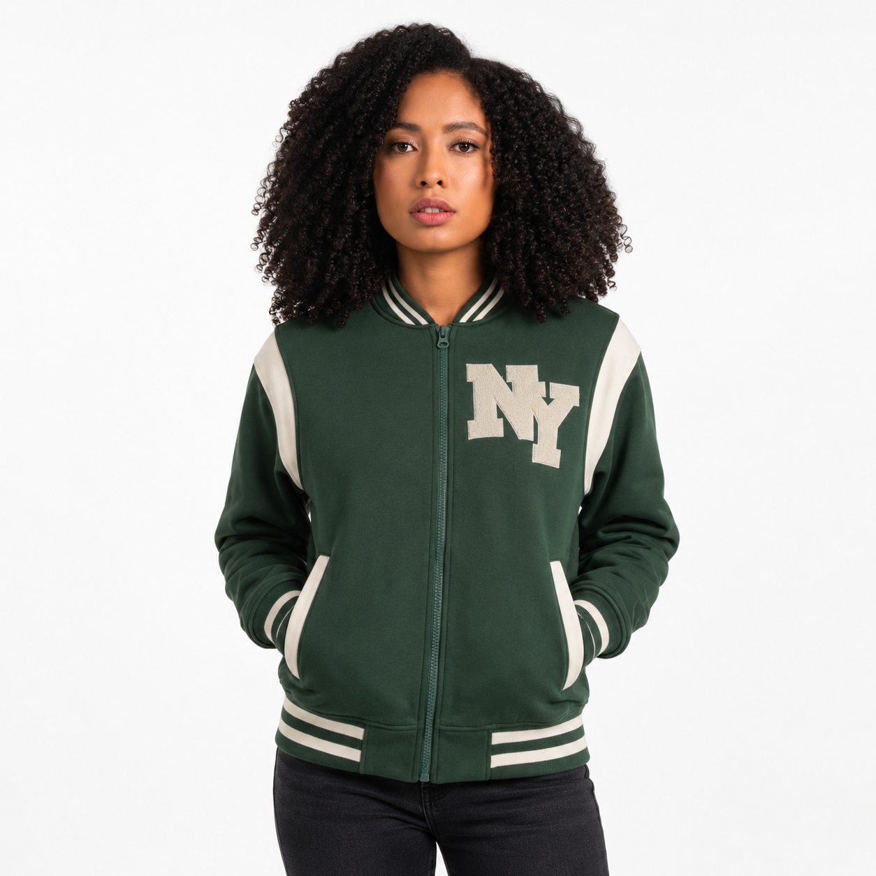 New York Varsity Jacket, Unisex Streetwear Full Zip, Applique NY Patch