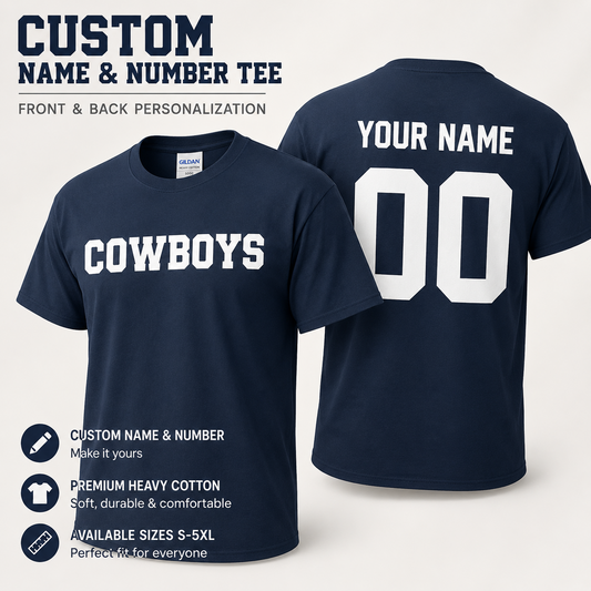 Custom Cowboys Name & Number T-Shirt Personalized Football Jersey Tee S-5XL