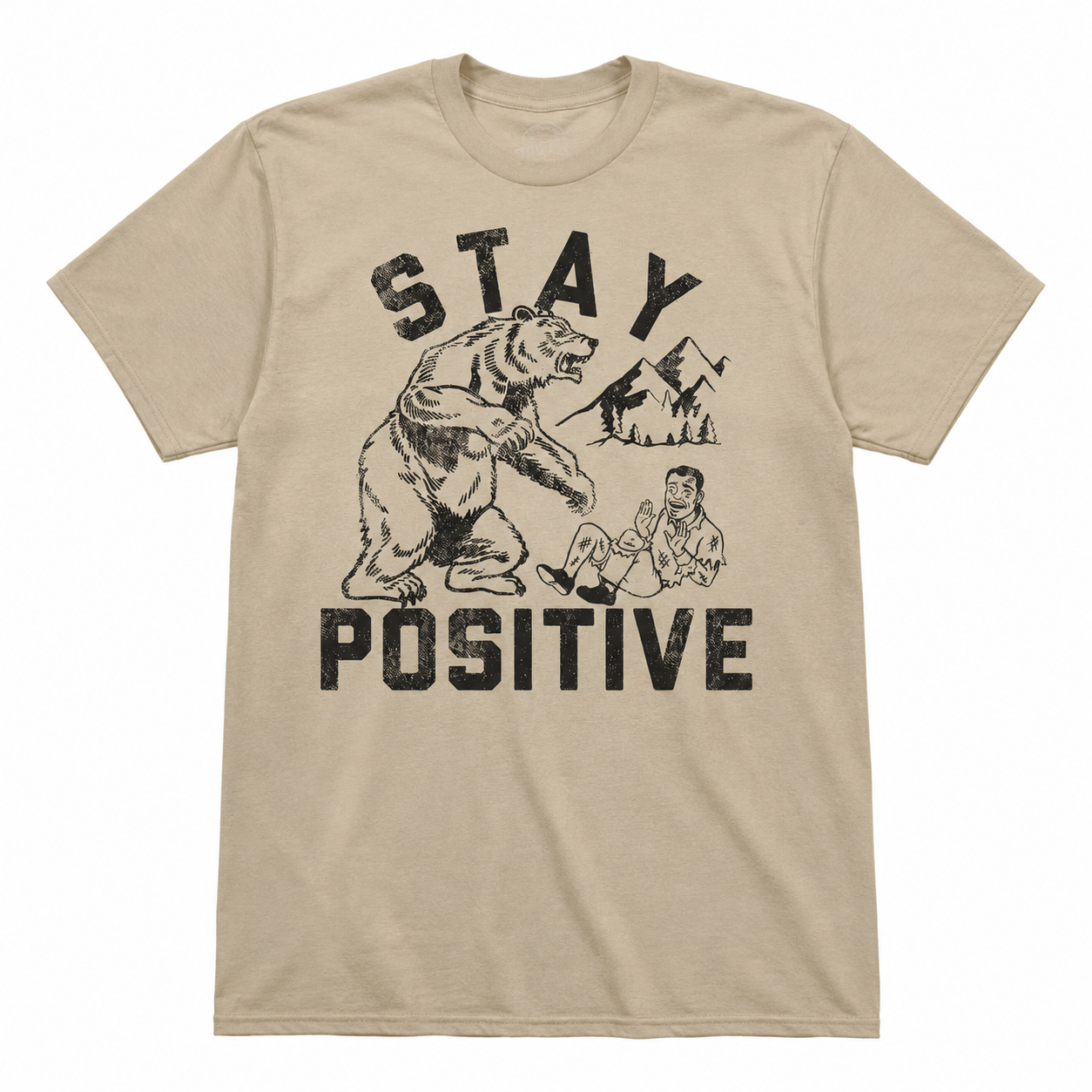 Stay Positive Bear Attack Funny T-Shirt for Men Sarcastic Graphic Novelty Tee