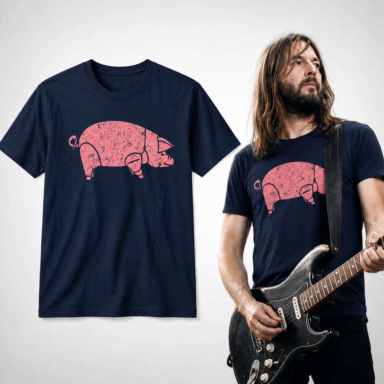 Retro Flying Pig Psychedelic Rock T-Shirt Vintage 70s Graphic Tee Unisex S-2XL