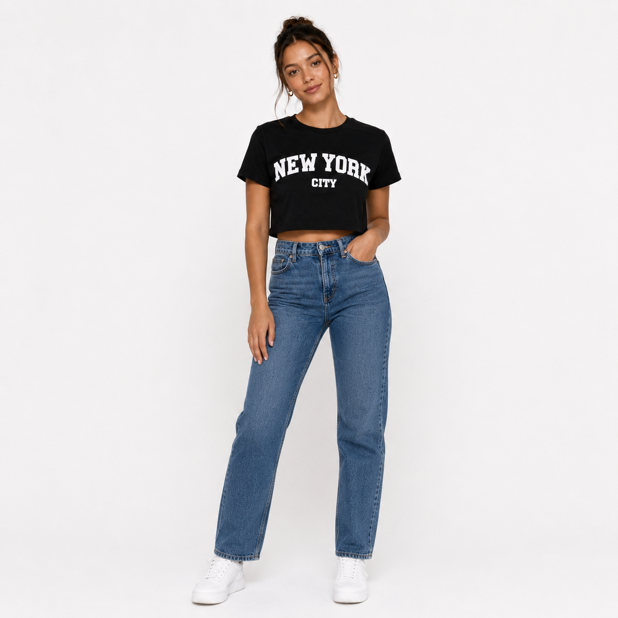 New York City Varsity Graphic Crop Top, Cotton Blend Streetwear Tee