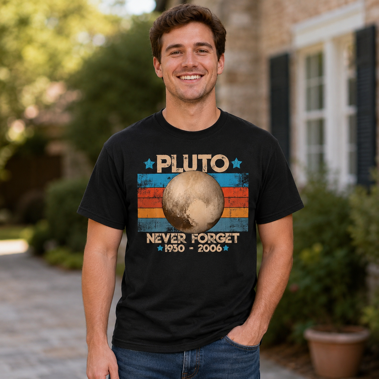 Retro Astronomy Space T-Shirt Vintage Solar System Graphic Tee Men's S-5XL