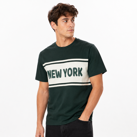 New York Retro Stripe Graphic T-Shirt, Men's Casual two tone Streetwear Top