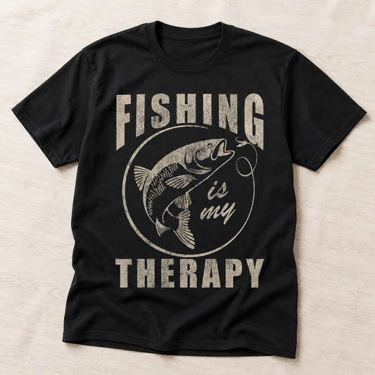 Fishing Is My Therapy Funny T-Shirt Sarcastic Fish Graphic Novelty Tee for Men