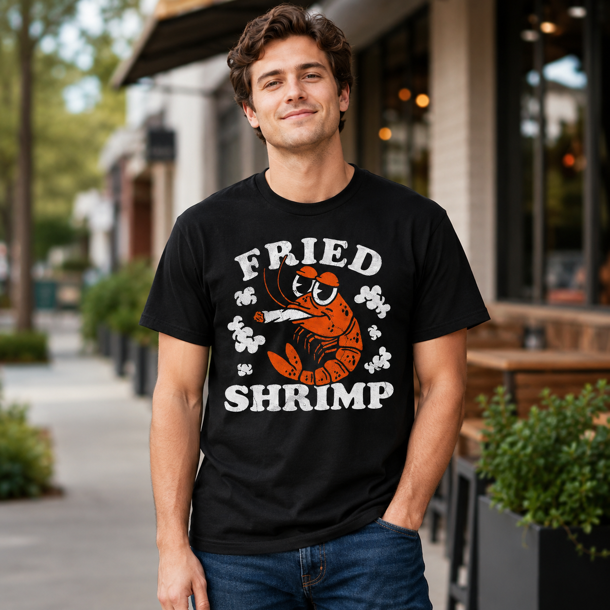 Fried Shrimp Funny T-Shirt for Men Sarcastic 420 Graphic Novelty Joke Tee