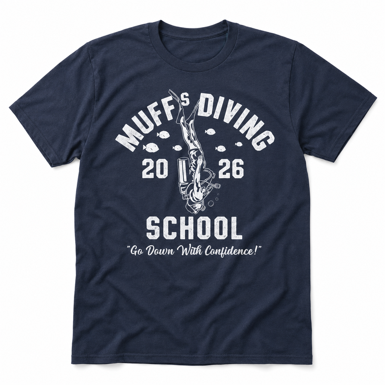 Muffs Diving School Funny T-Shirt for Men Sarcastic Graphic Novelty Joke Tee