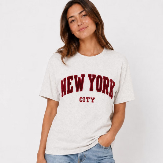New York City Mens Varsity Letter T-Shirt, Chenille Embroidery Souvenir Tee