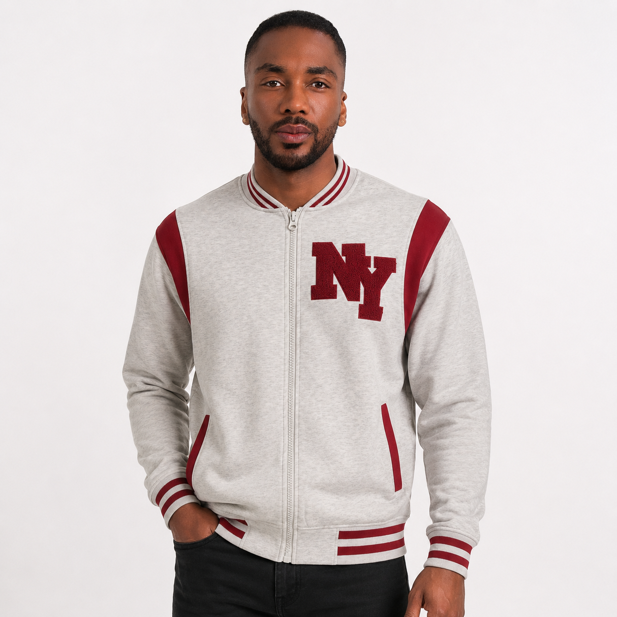 New York Varsity Jacket, Unisex Streetwear Full Zip, Applique NY Patch