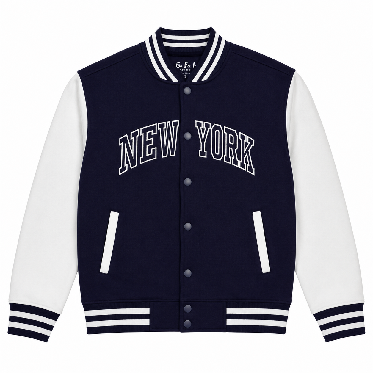 New York Varsity Jacket, Unisex Streetwear Button, Applique NY Patch
