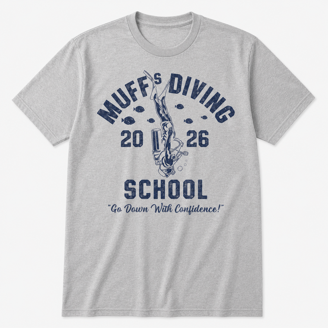 Muffs Diving School Funny T-Shirt for Men Sarcastic Graphic Novelty Joke Tee