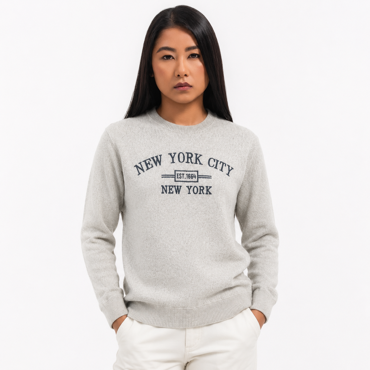 New York City Embroidered Crewneck Sweatshirt, Minimalist NYC Souvenir Pullover