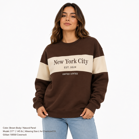 New York City Color block embroidered Crewneck Sweatshirt, Est 1624