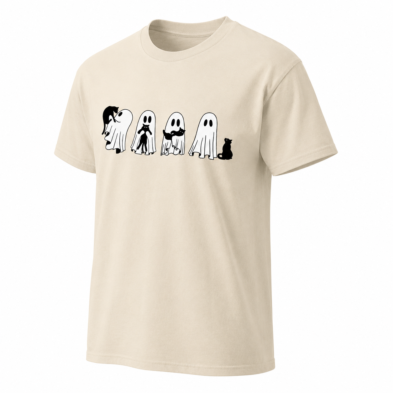 Halloween Black Cat Ghost T Shirt Womens Spooky Season Cute Graphic Tee Gift