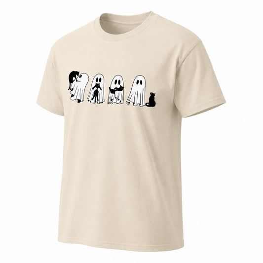 Halloween Black Cat Ghost T Shirt Womens Spooky Season Cute Graphic Tee Gift