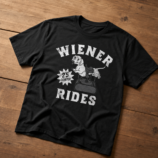 Men's Funny Wiener Rides T-Shirt Sarcastic Dog Graphic Novelty Tee S-2XL