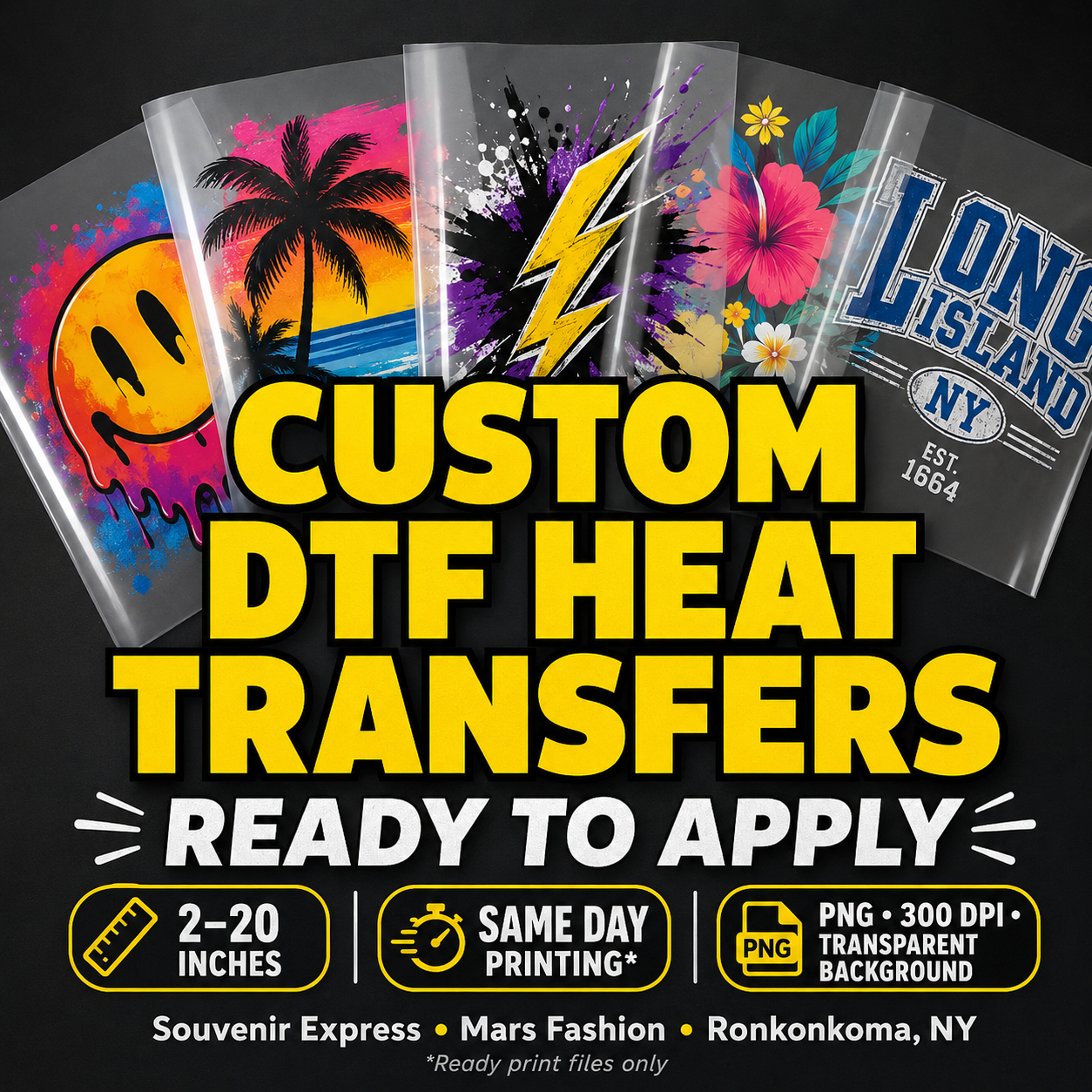 Custom DTF Transfers Ready to Press Full Color Iron On Shirt Heat Transfer
