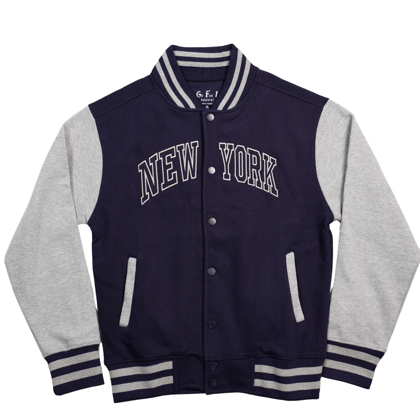 New York Varsity Jacket, Unisex Streetwear Button, Applique NY Patch