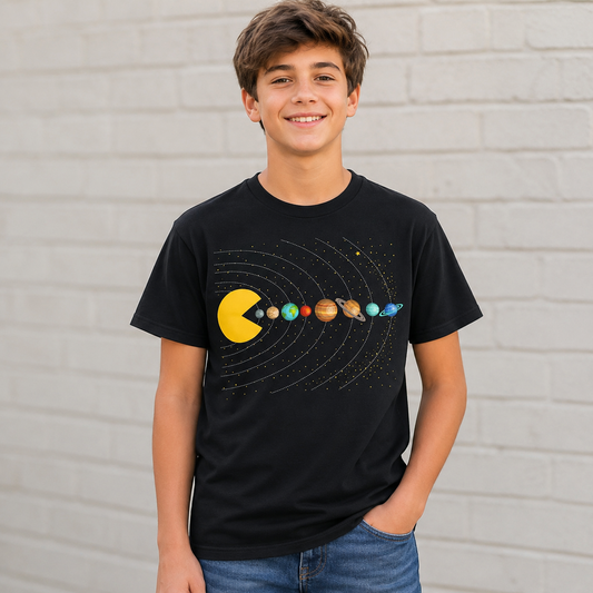 Funny Solar System Space Arcade Gamer Youth Graphic T-Shirt Boys Tee S-XL