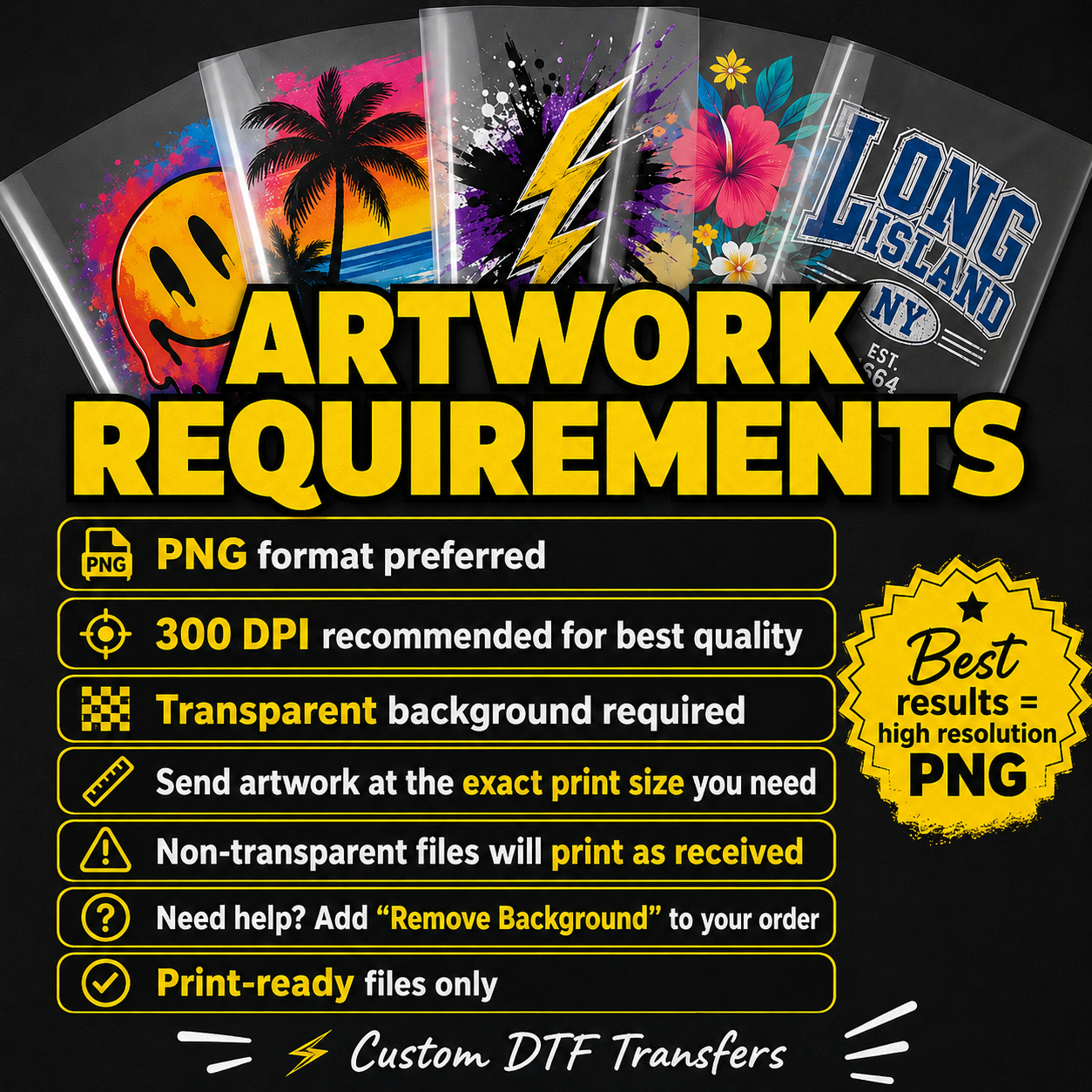 Custom DTF Transfers Ready to Press Full Color Iron On Shirt Heat Transfer