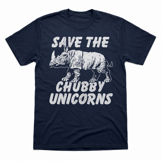 Save the Chubby Unicorns Funny T-Shirt Rhino Graphic Novelty Tee for Men