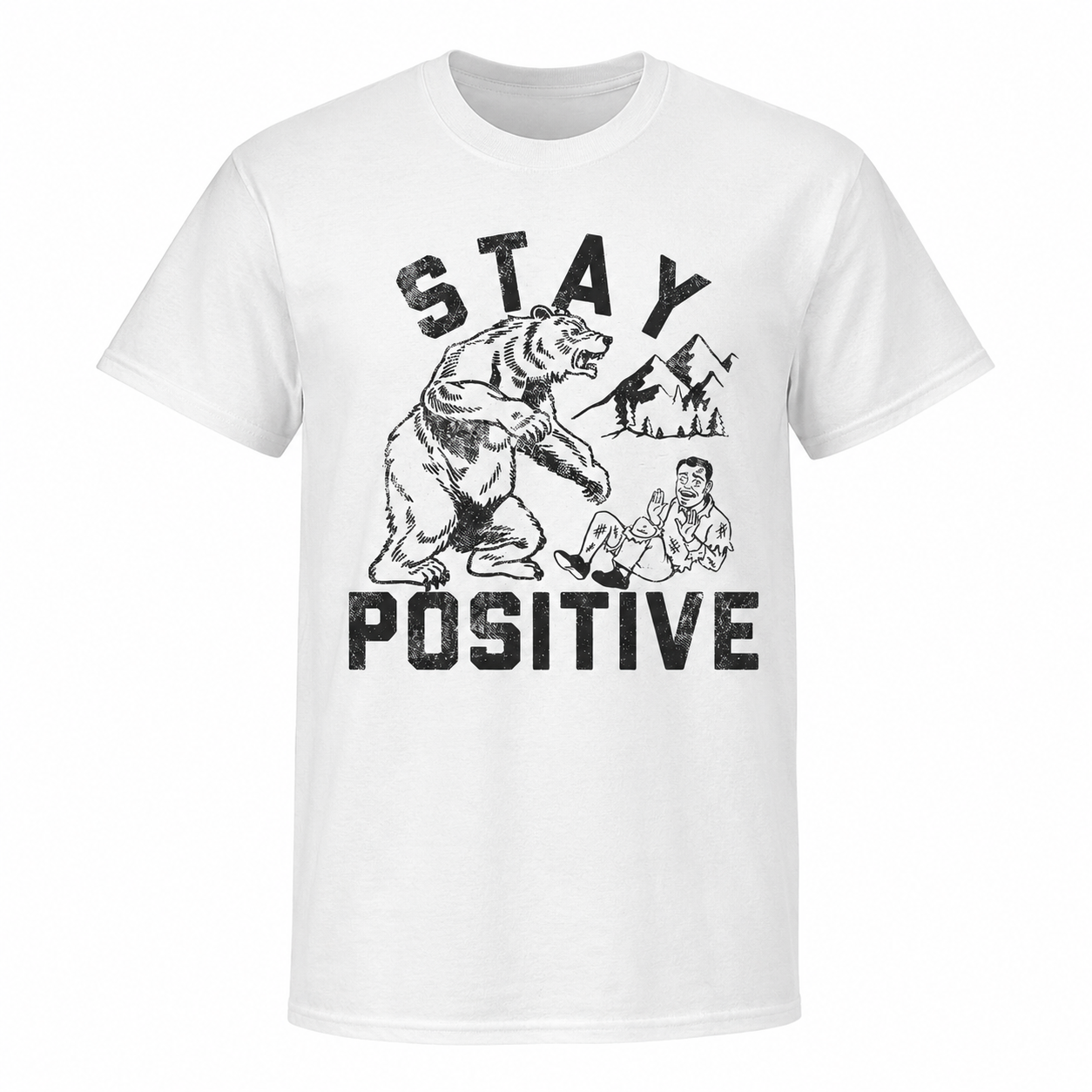 Stay Positive Bear Attack Funny T-Shirt for Men Sarcastic Graphic Novelty Tee