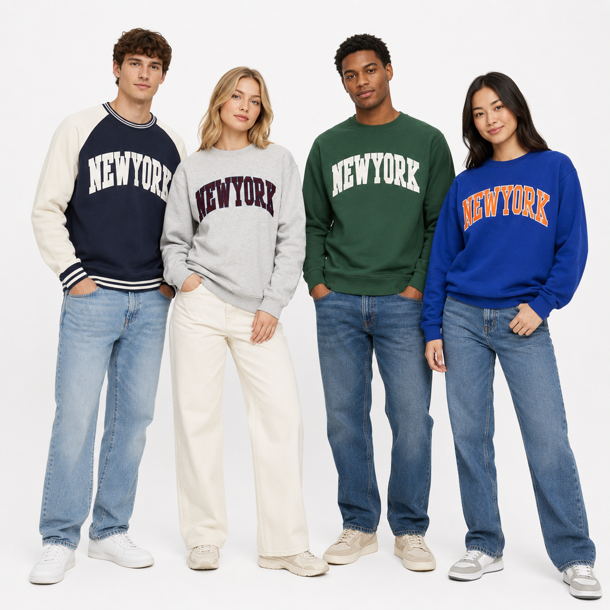 New York Classic Raglan Applique Crewneck Sweatshirt, Unisex Pullover