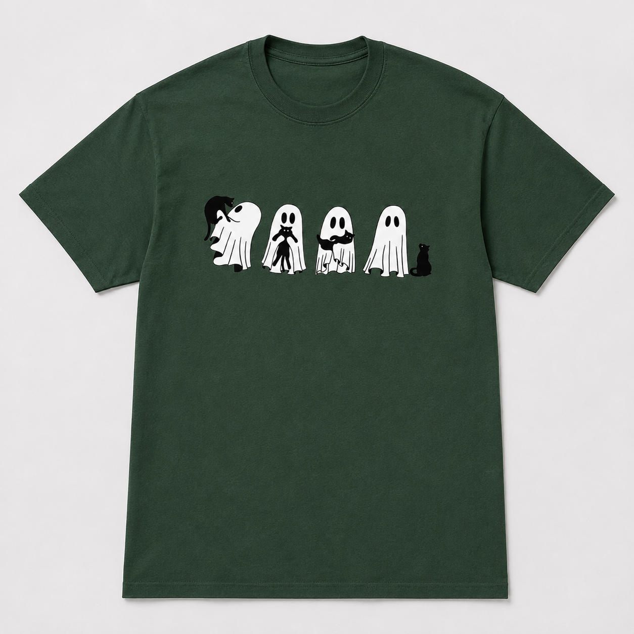 Halloween Black Cat Ghost T Shirt Womens Spooky Season Cute Graphic Tee Gift