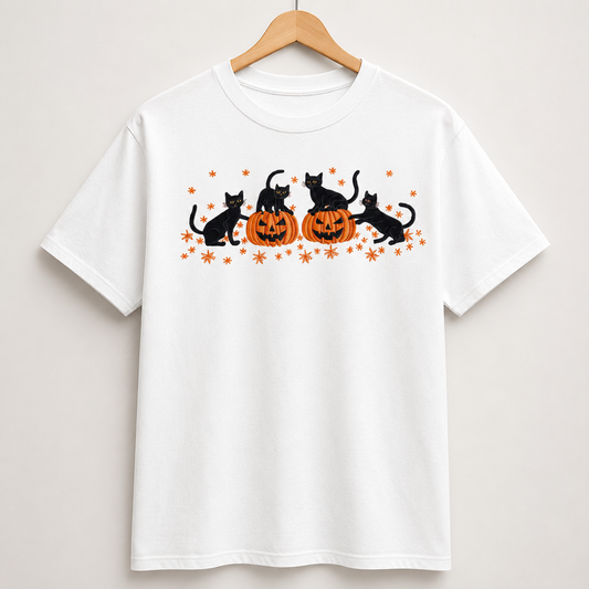Black Cat Pumpkin Halloween T Shirt Unisex Spooky Fall Graphic Tee Cat Lover