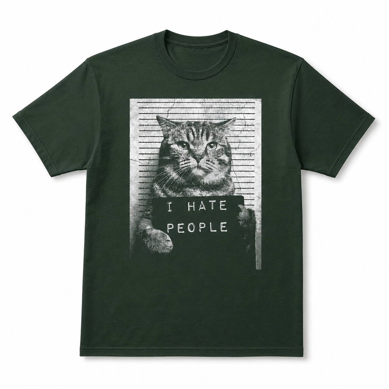 I Hate People Funny Cat T-Shirt Mugshot Sarcastic Graphic Novelty Tee for Men
